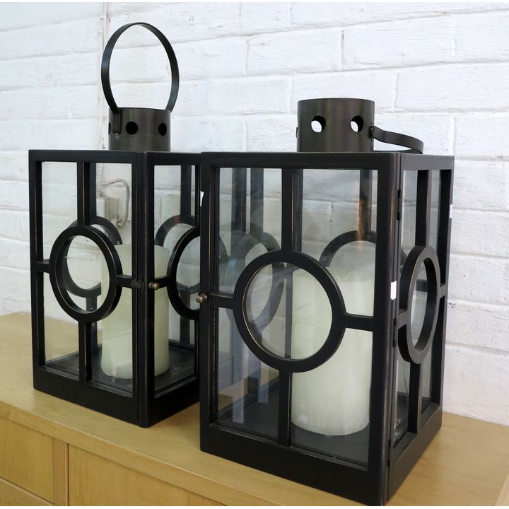 PAIR OF LA GRANGE WOOD HURRICANE LAMPS