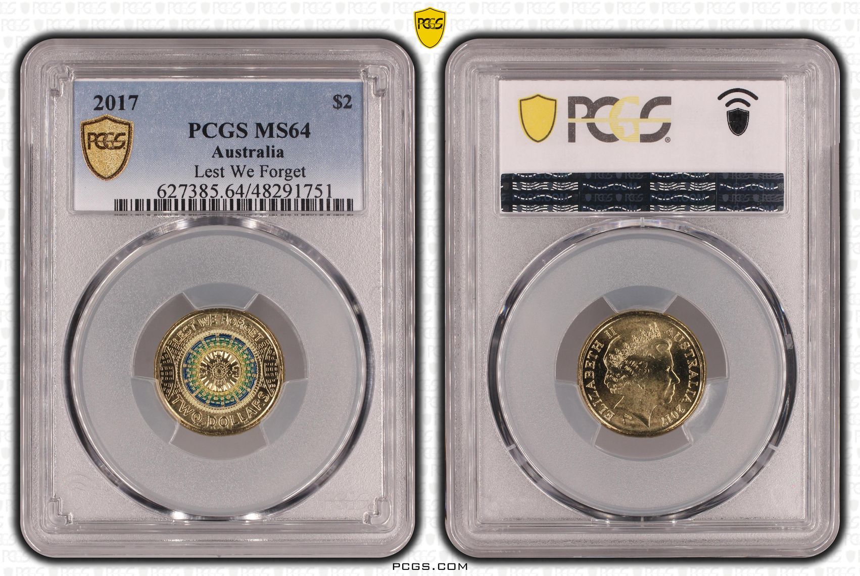 Elizabeth II, Lest We Forget Colorized , Two Dollar, 2017, PCGS MS64