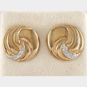 9CT YELLOW GOLD ROUND EARRINGS WITH 4 ROUND DIAMONDS - 51929/3763