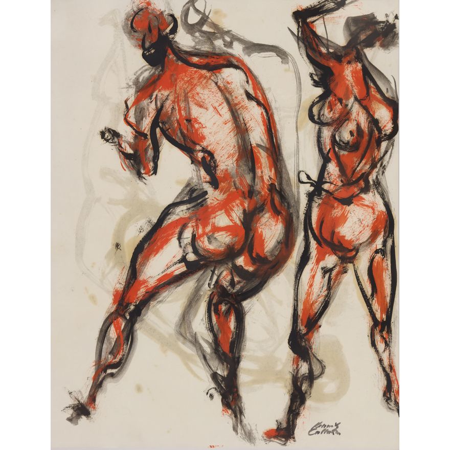 Kenneth Callahan ''Two Red Figures'' Tempera