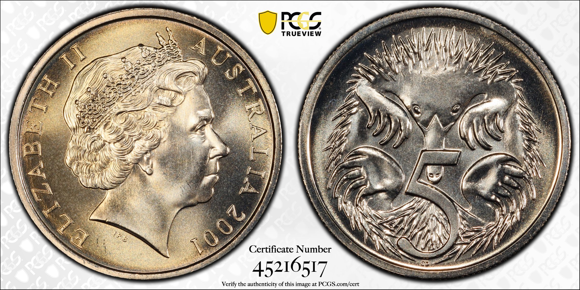 2001 Australia Five Cent, 5c Large Head PCGS - MS69 POP 2/0 -517