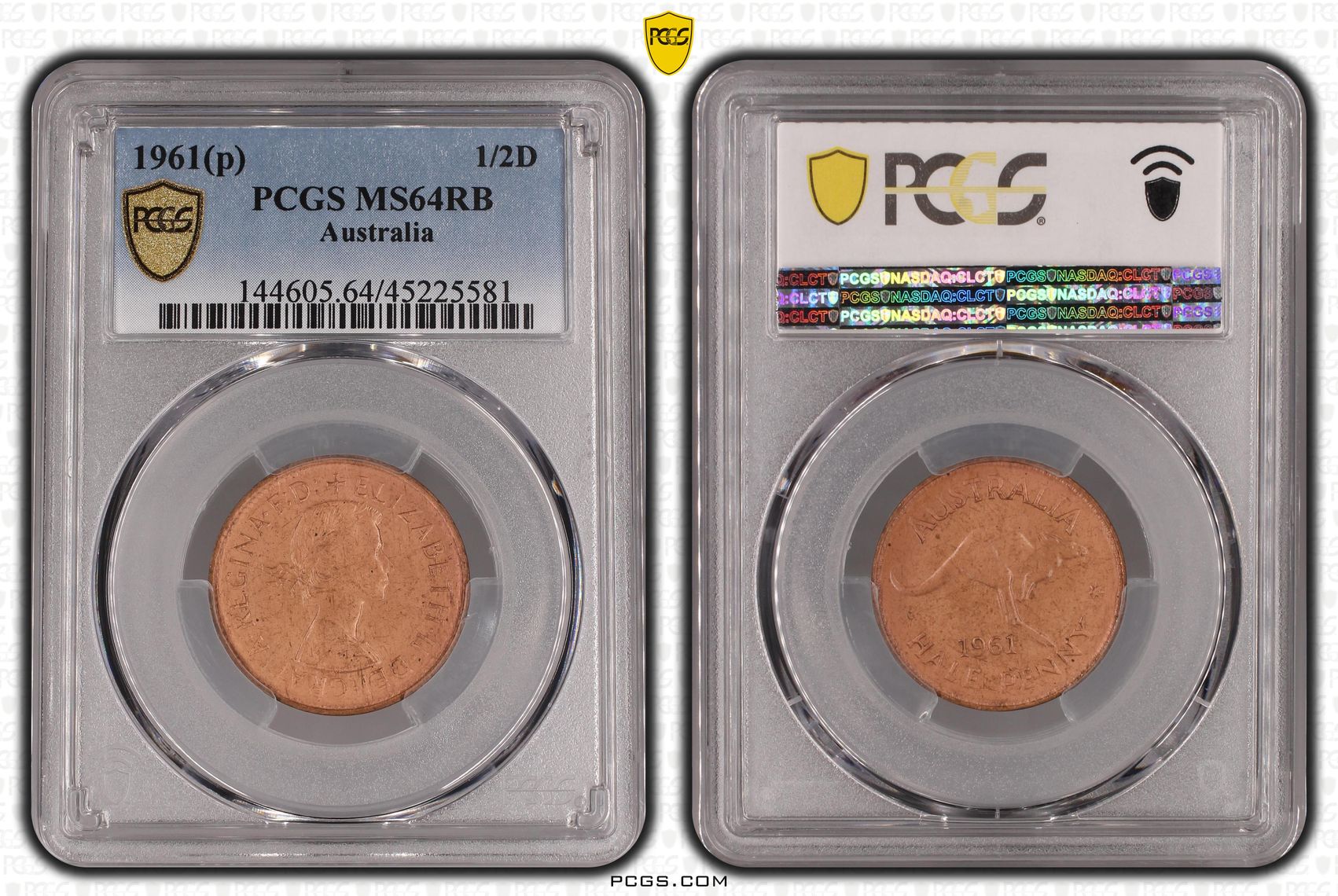 Elizabeth II, Halfpenny, 1961, PCGS MS64RB
