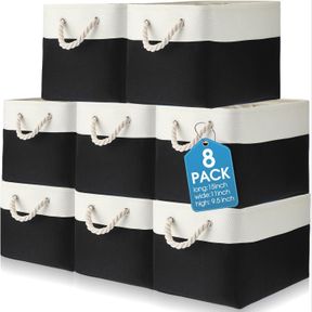 MEEKOO 8 PACK COLLAPSIBLE STORAGE BINS FABRIC STORAGE BINS POLYESTER FABRIC STORAGE BASKETS WITH HANDLES LINEN CLOSET ORGANIZER FO