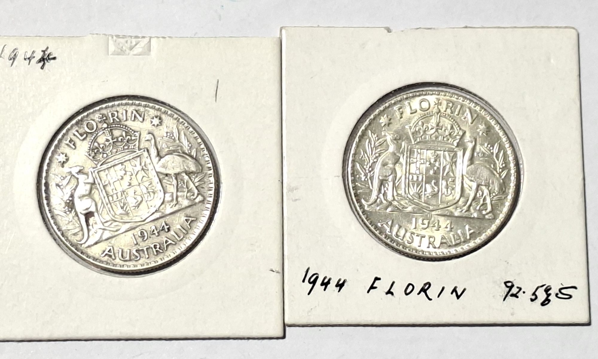 2 Australian 1944 Florin Coins