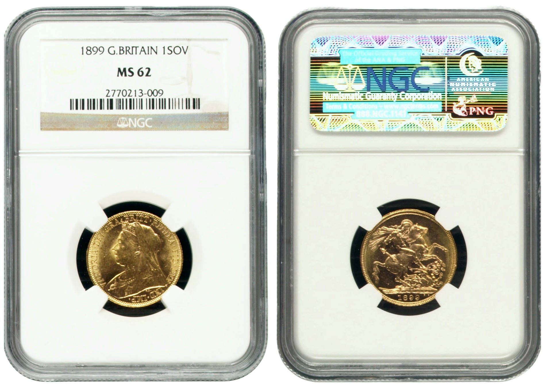 112 · Great Britain, Victoria, St George Reverse, Sovereign, 1899, NGC MS62