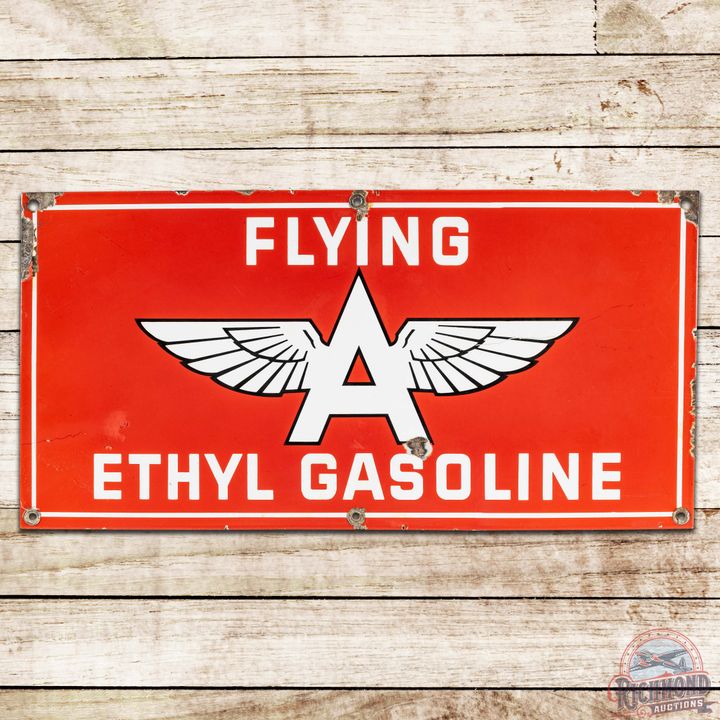 Flying A Ethyl Gasoline SS Porcelain Sign w/ Logo