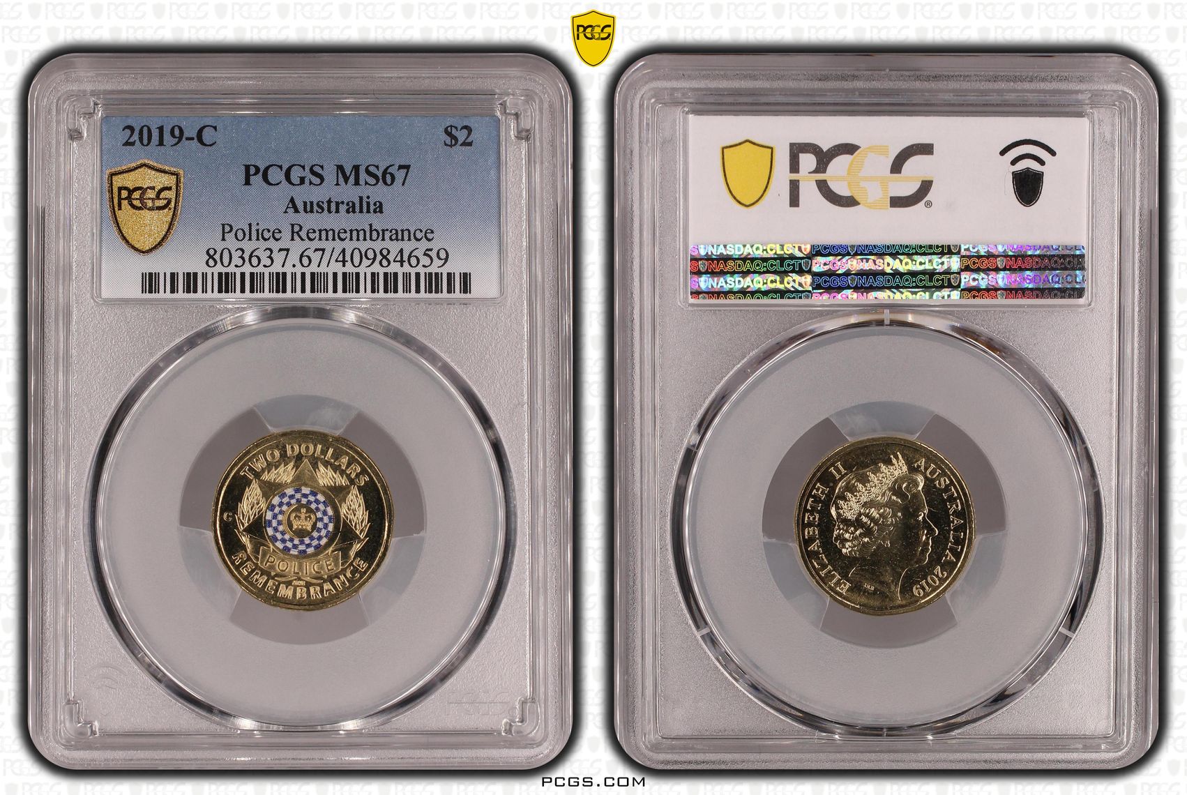 Police Remembrance Colourised, Two Dollar, 2019-C, PCGS MS67