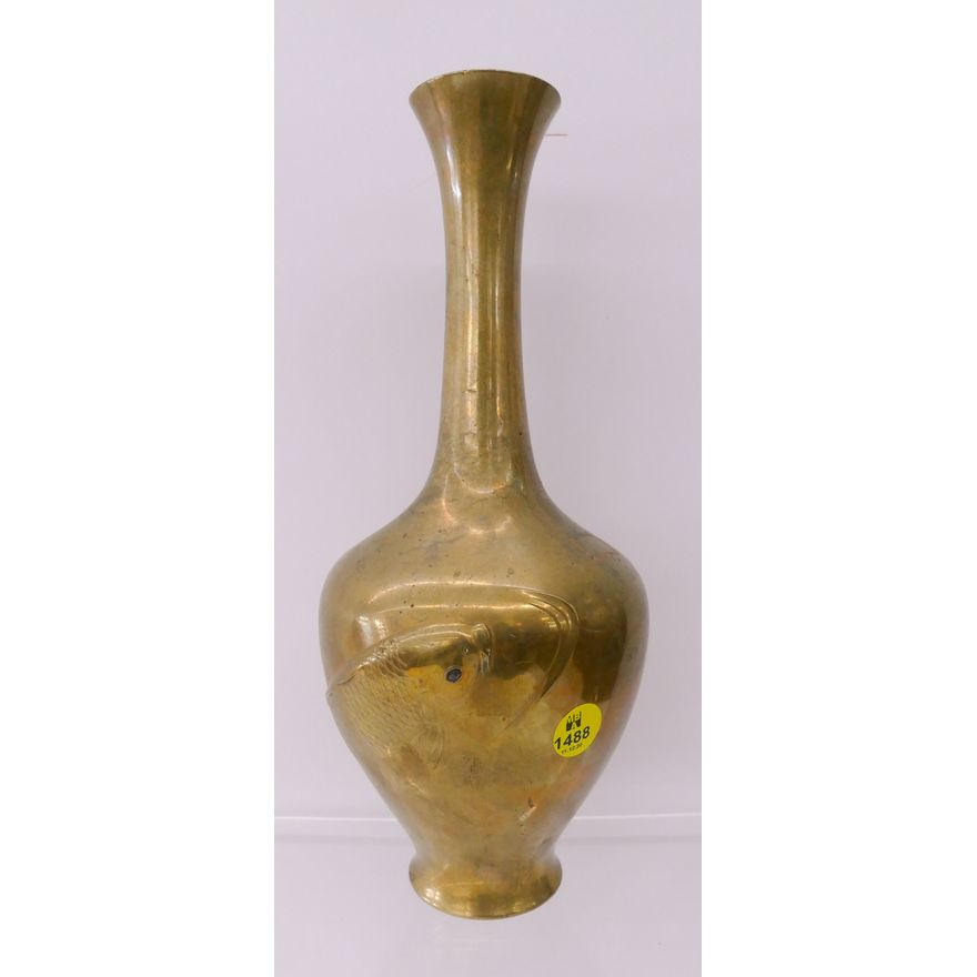 Bummei Japanese Meiji Bronze Koi Vase- 11''