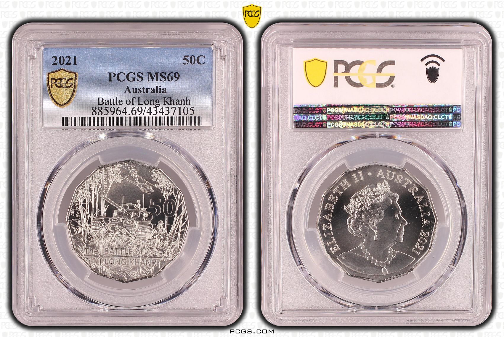 2021 Australia Fifty Cent, 50c Battle of Long Khanh PCGS - MS69 -105