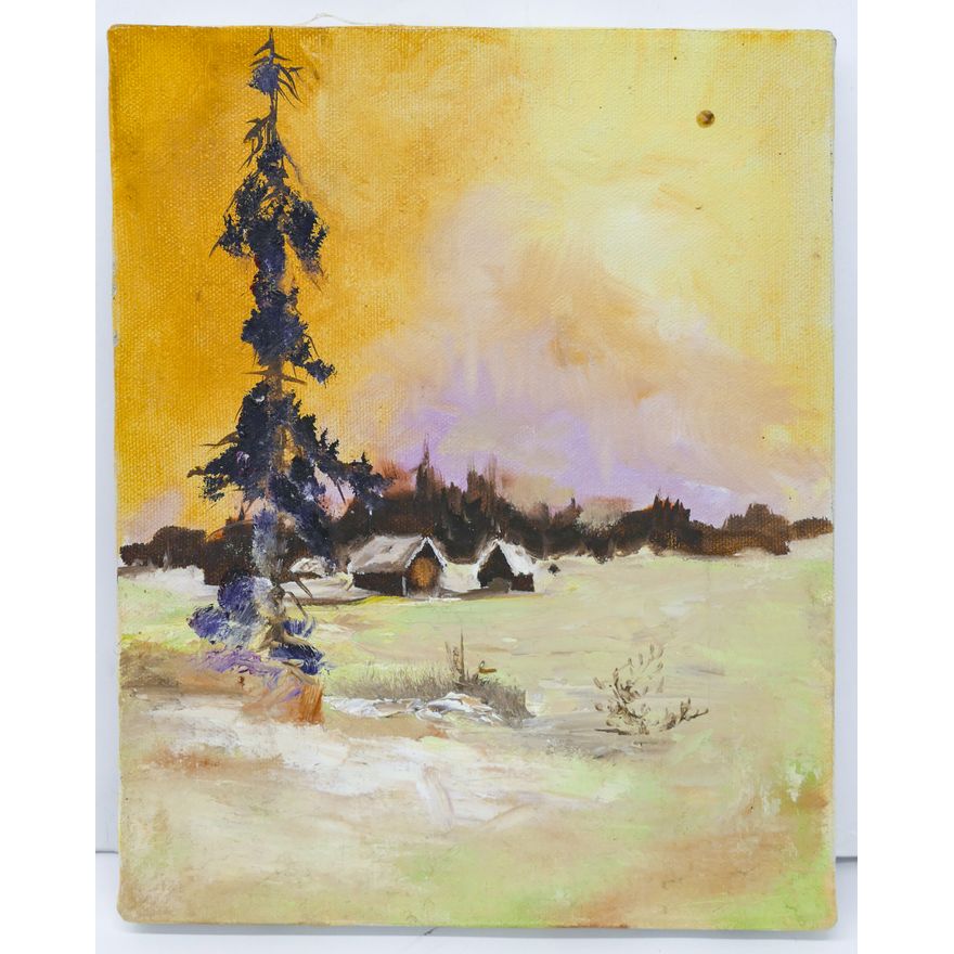 Gene Amondson ''Winter Cabin at Sunset'' Oil on Canvas 10''x8''