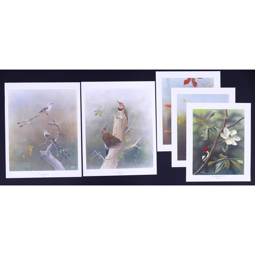 5pc John O'Neill Bird Signed Lithographs. 1pc Numbered 222/750. 2pc measure 28x22'' and 3pc measure 24x20''.