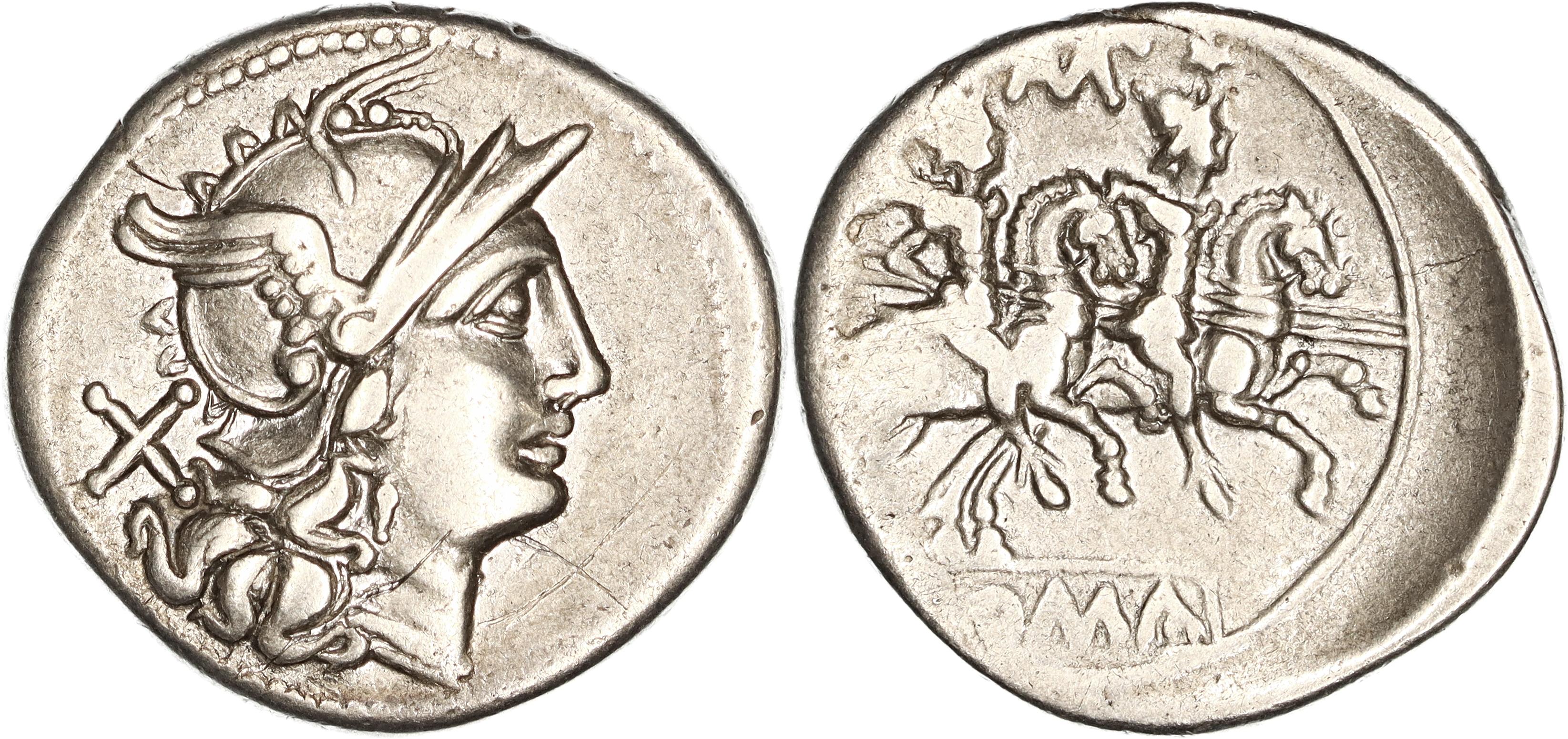 Roman Republic, Cn. Baebius Tamphilus, Silver Denarius, 194-190 BC, gVF