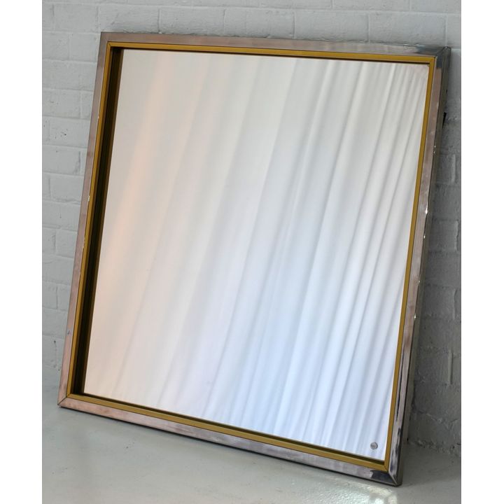 STEEL AND BRASS FRAMED MIRROR