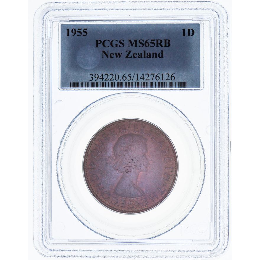 New Zealand, Penny, 1955, PCGS - MS65RB