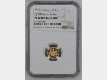 2022 ELIZABETH II PLATINUM JUBILEE PROOF GOLD QUARTER SOVEREIGN PF70 UCAM TOP POP!