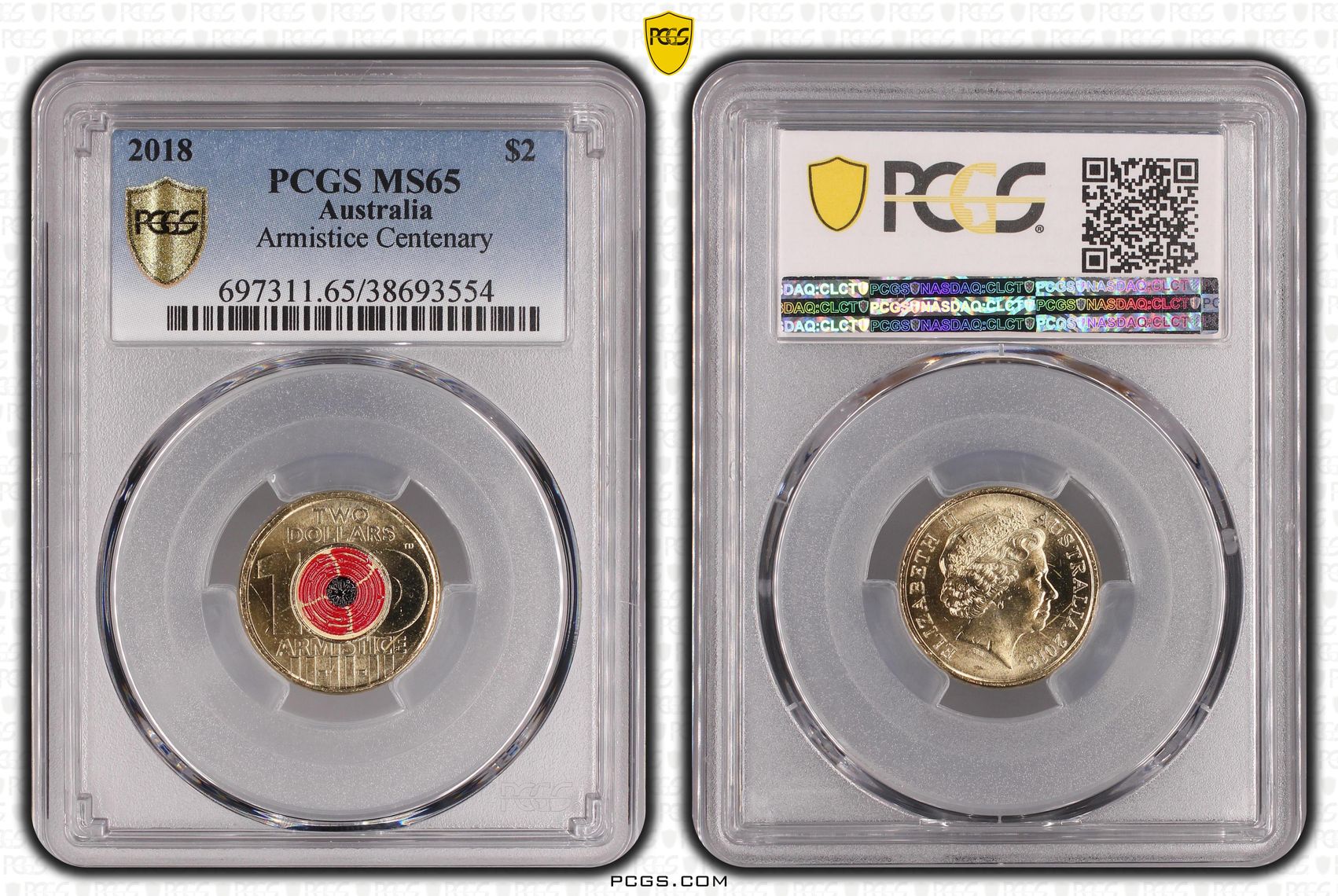 Armistice Centenary Colorized, Two Dollar, 2018, PCGS MS65