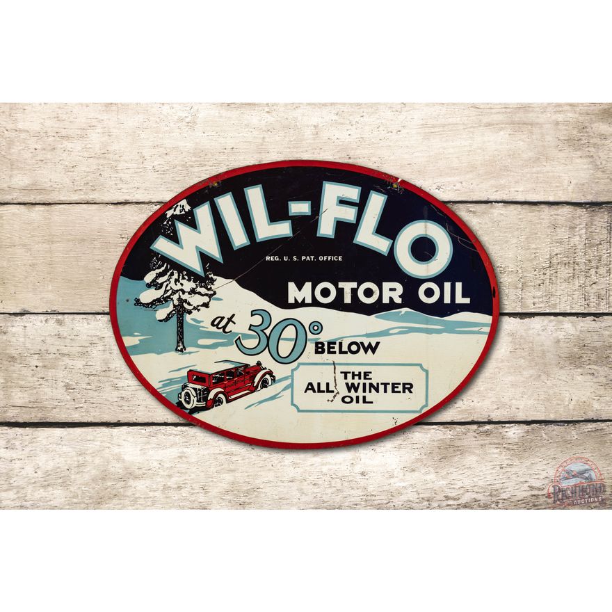 24" Wil-Flo Motor Oil "30 Below" Metal Oval Sign TAC 7.5 & 7