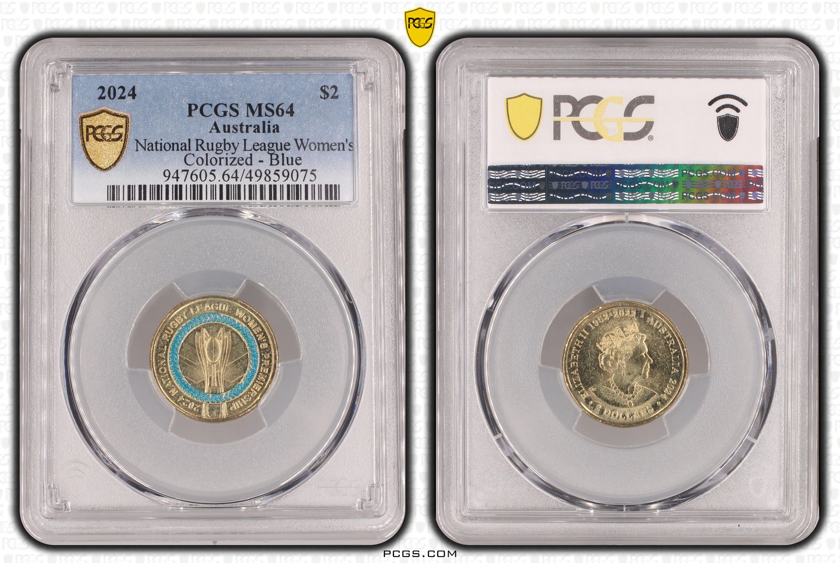 National Rugby League Women's Colorized - Blue, Two Dollar, 2024, PCGS MS64