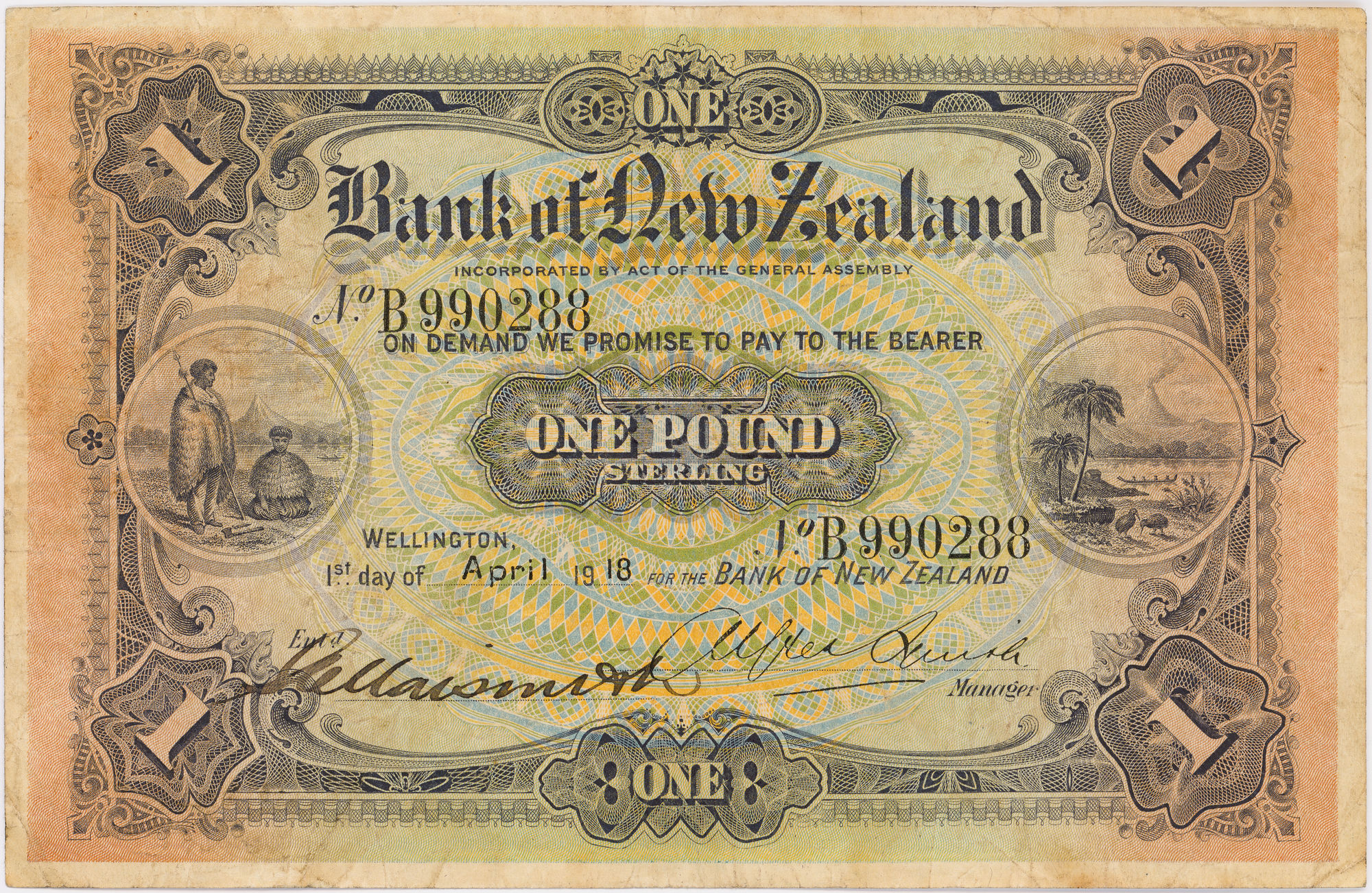 New Zealand, Bank of New Zealand, One Pound, 1918, Fine
