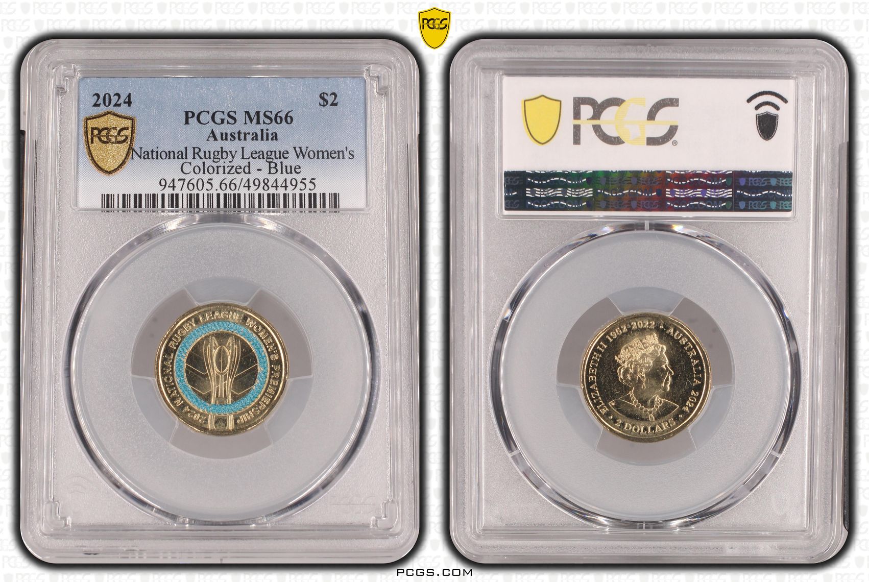 National Rugby League Women's Colorized - Blue, Two Dollar, 2024, PCGS MS66