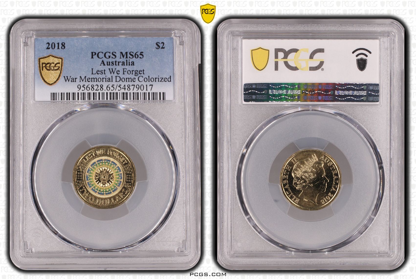 Lest We Forget War Memorial Dome Colorized, Two Dollar, 2018, PCGS MS65