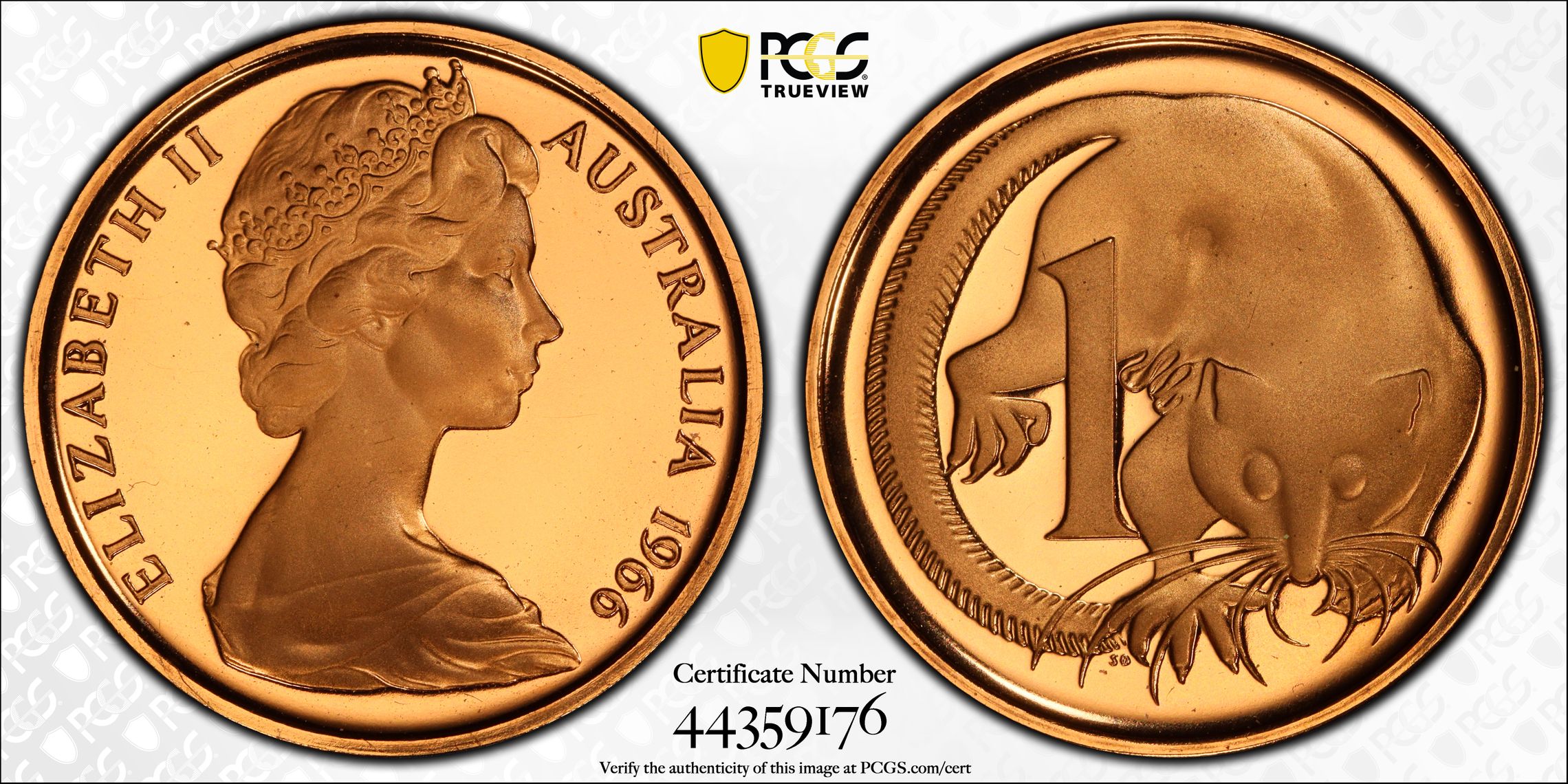 1966 Australian One Cent, 1c Proof PCGS - PR69DCAM -176