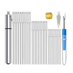 34 Piece Large Eye Needles Thimbles Storage Tube Kit |