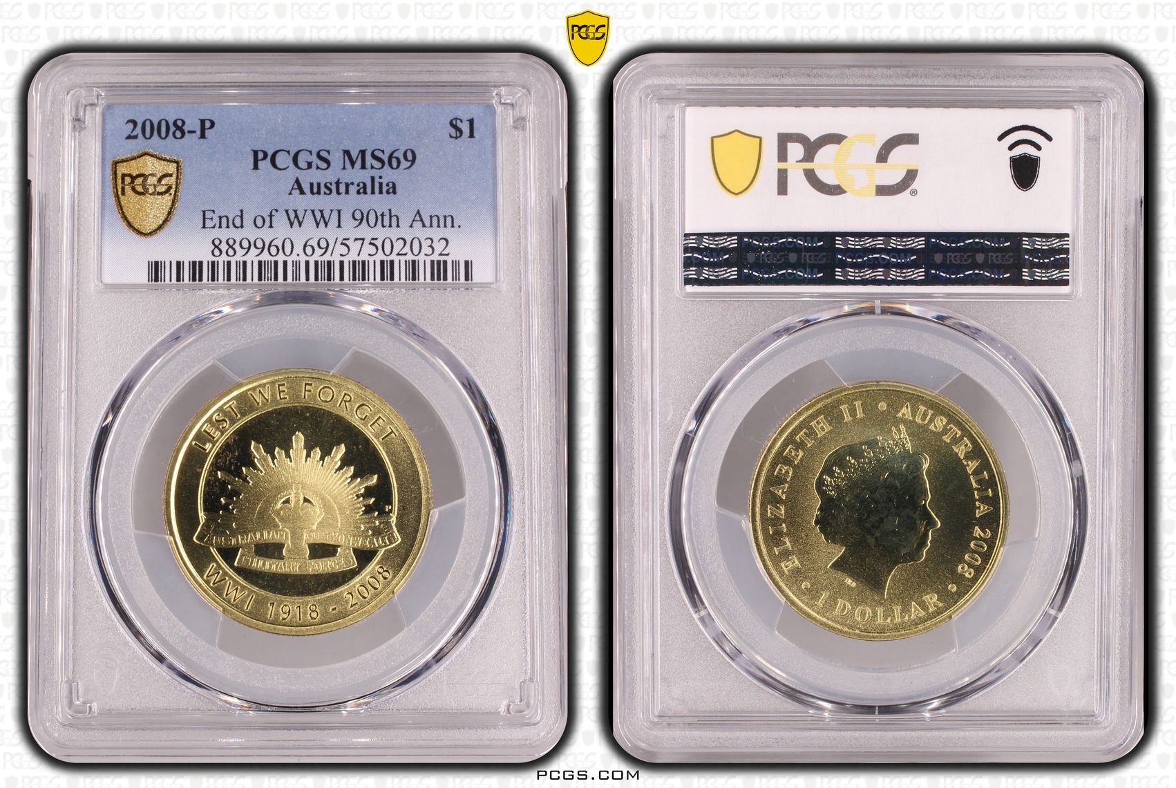 End of WWI 90th Ann., POP 7/0, One Dollar, 2008-P, PCGS MS69