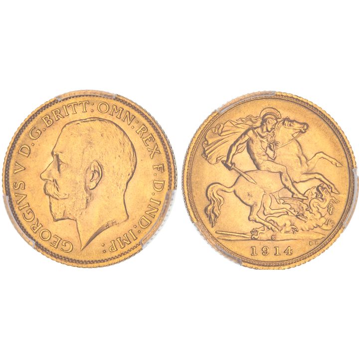 George V, Half Sovereign, 1914-S, PCGS MS 63