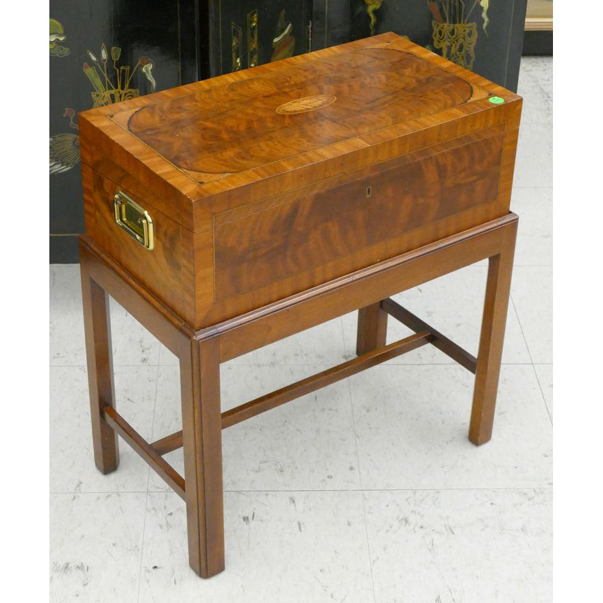 Fine Inlaid Mahogany Table Box on Stand 22''x20''x11'' - Possibly Baker