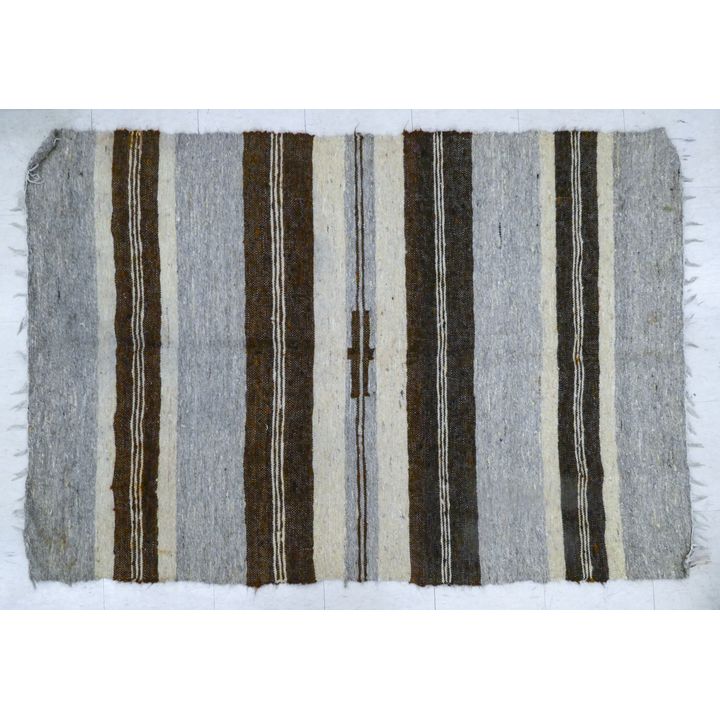 Old Peruvian Brown Striped Wool Blanket 4'x6'
