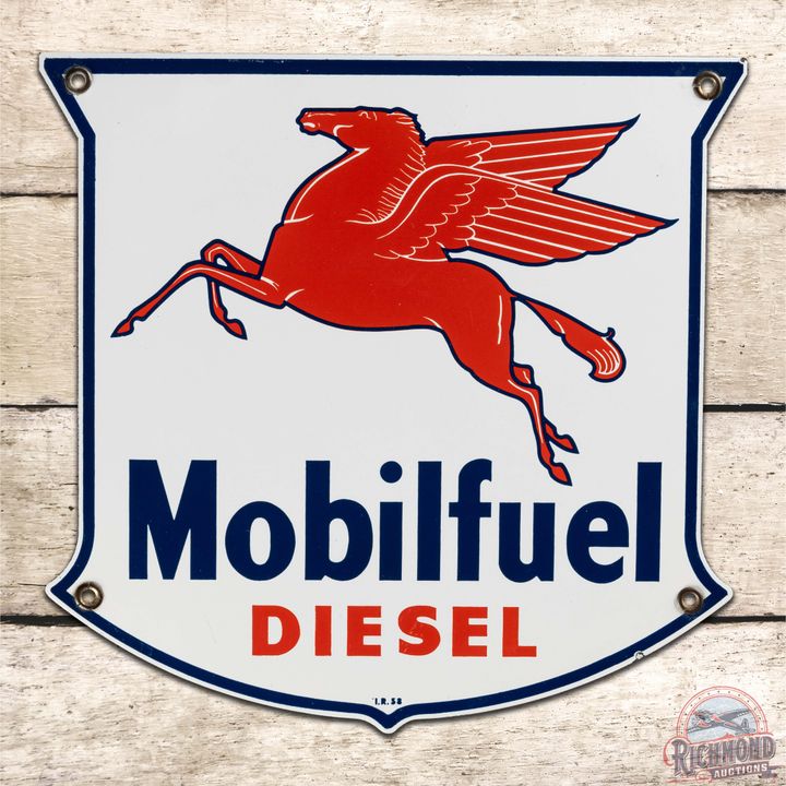 Outstanding Mobilfuel Diesel Single Sided Porcelain Pump Plate Sign w/ Pegasus