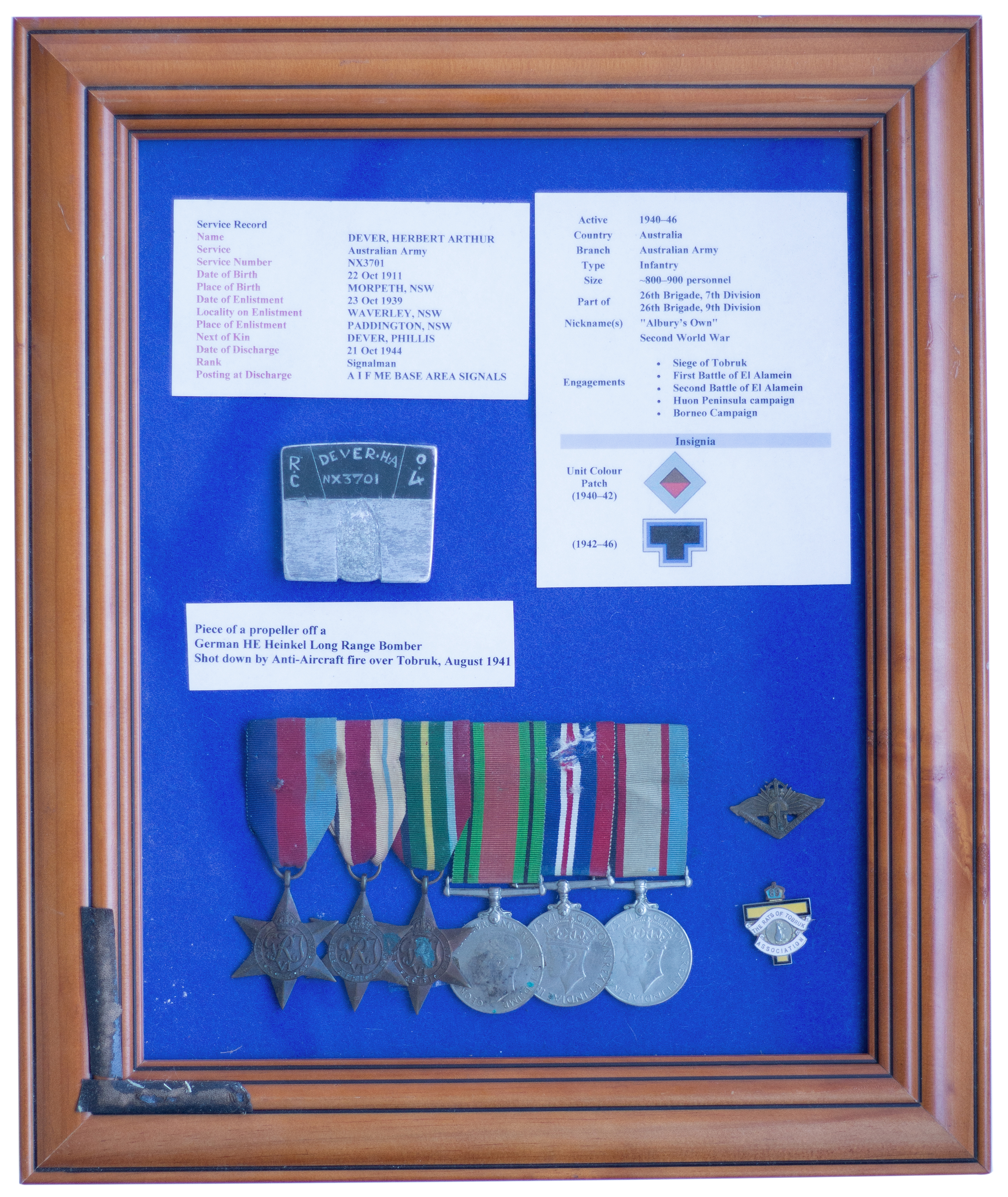 'Rats of Tobruk' Group, 26th Brigade, 9th Division, 1939 - 1945, VF