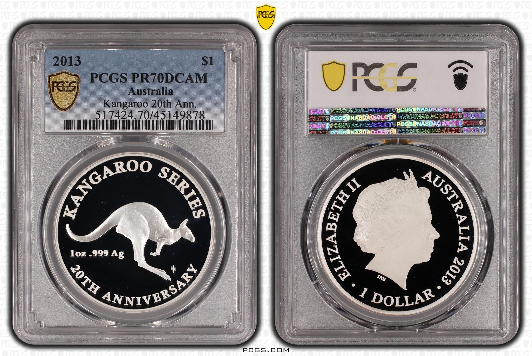 2013 Australia One Dollar, $1 Silver Proof Kangaroo 20th Anniversary PCGS - PR70DCAM POP 4/0 -878