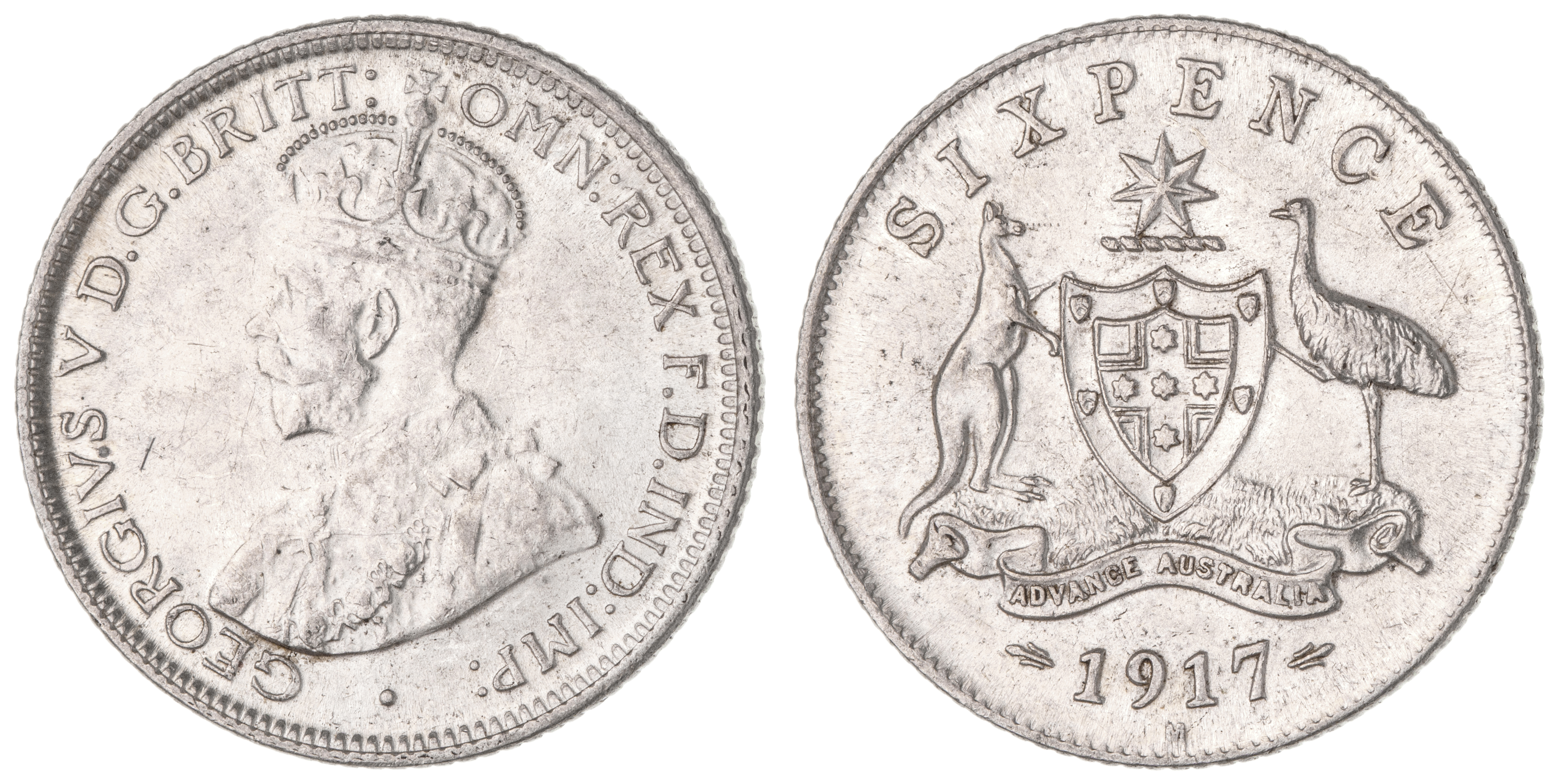 George V, Sixpence, 1917-M, UNC