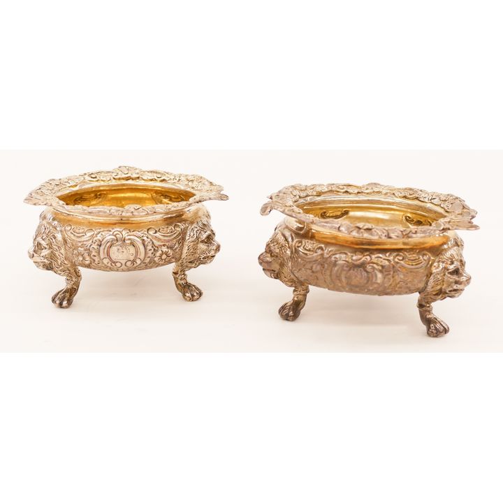 Pair Georgian Silver Lion's Head Master Salts