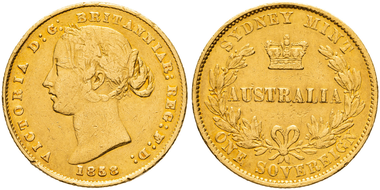 Victoria, Sydney Mint Reverse - Type II, Sovereign, 1858, VG