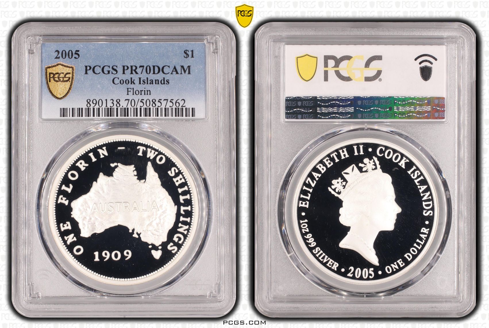 Cook Islands, Australian Florin Centennary POP 2/0, One Dollar, 2005, PCGS PR70DCAM