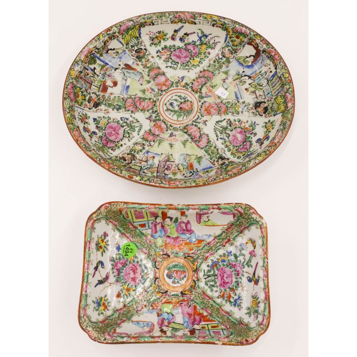 2pc Antique Chinese Rose Canton Trays- 8'' to 12''
