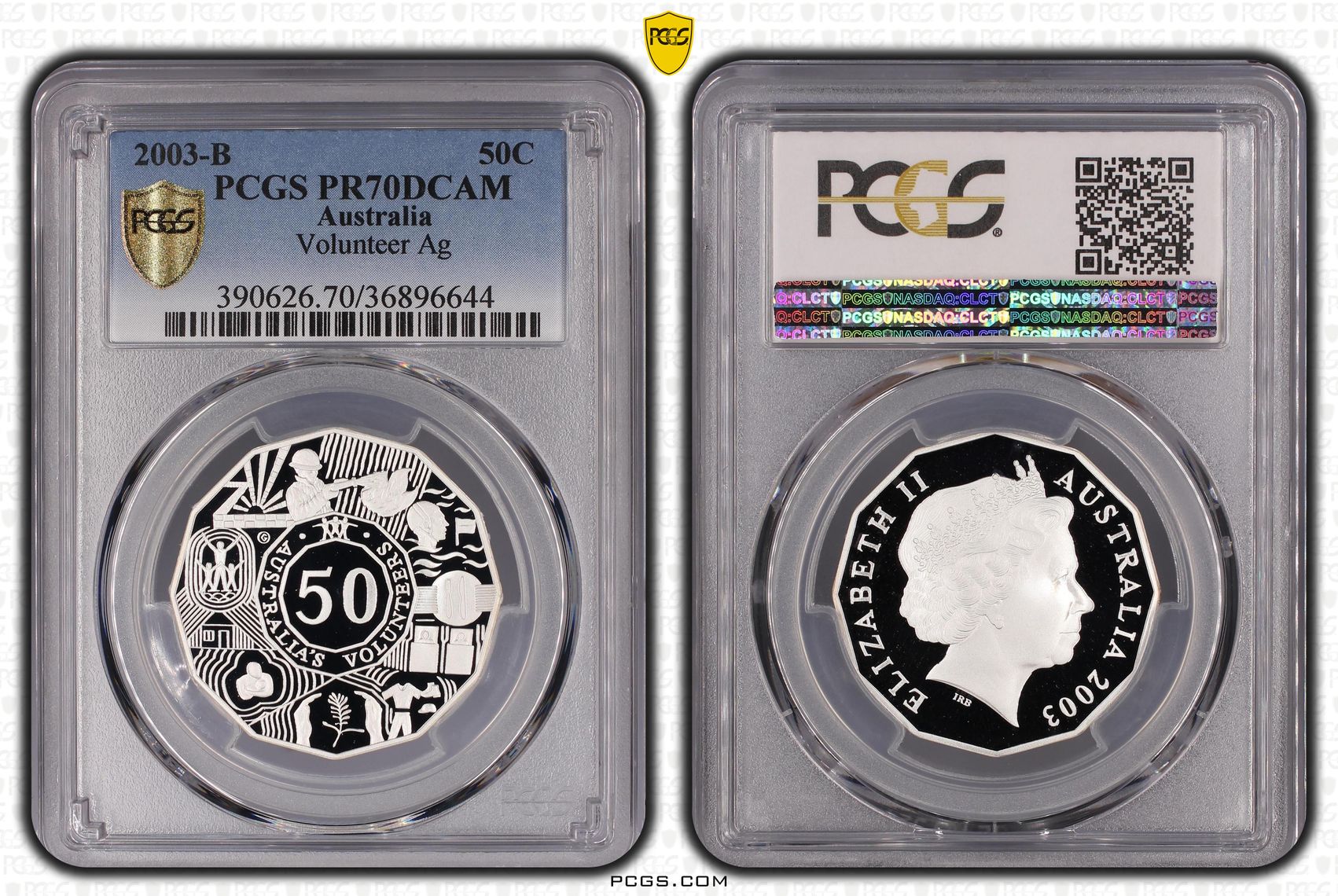 299 · 2003 Australia Fifty Cent, 50c Volunteer Ag PCGS - PR70DCAM POP 19/0 -644