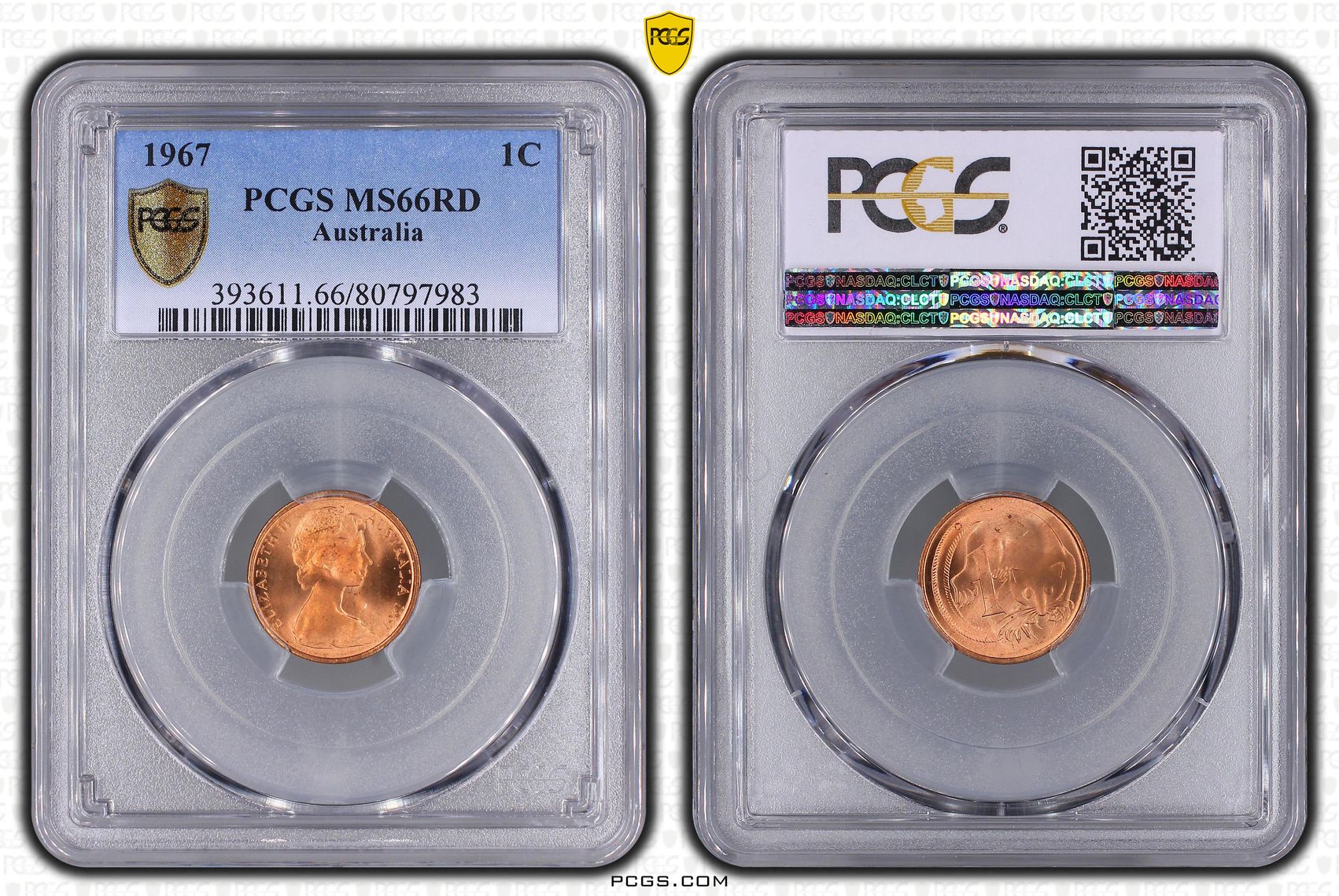 One Cent, 1967, PCGS MS 66RD