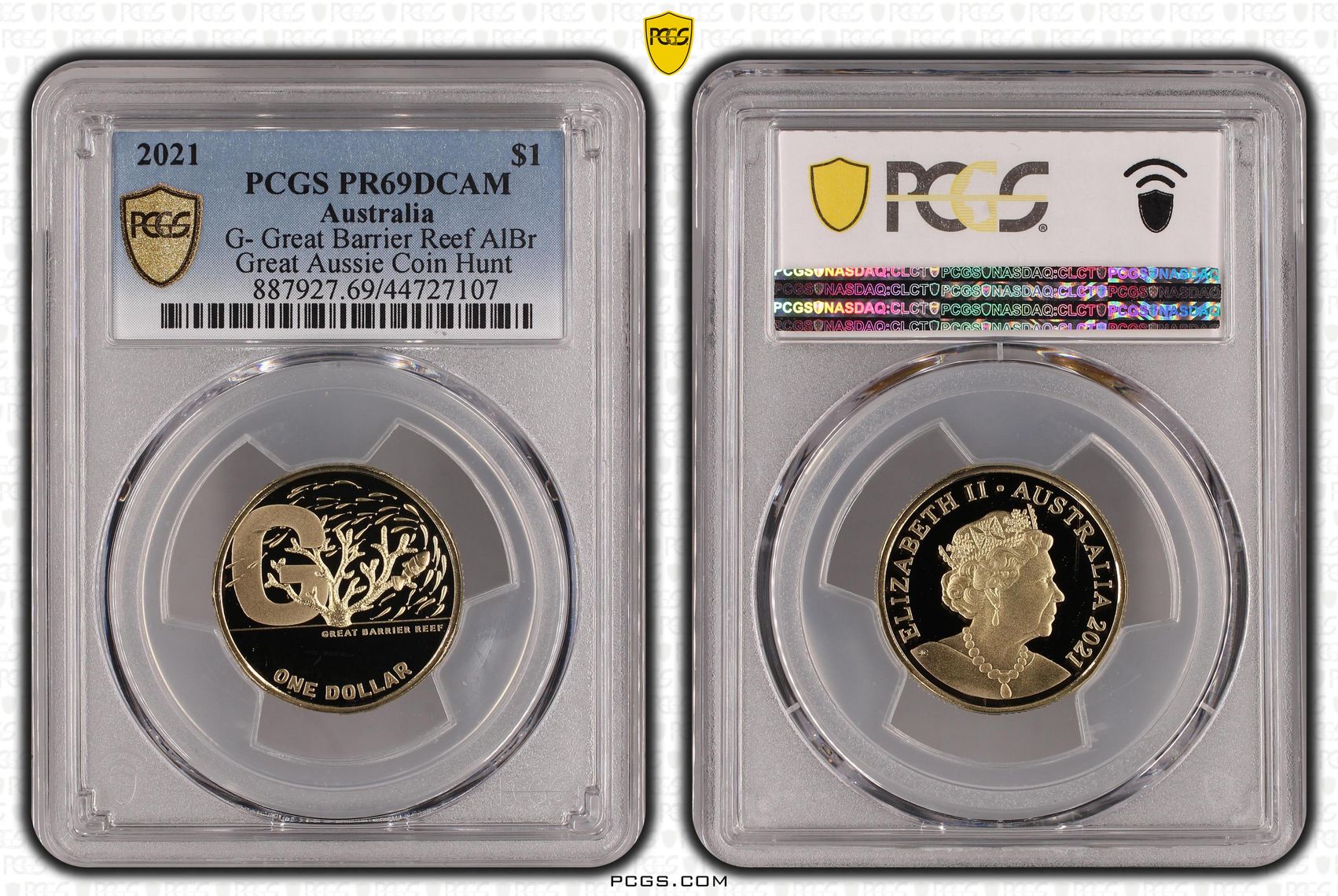 2021 Australia One Dollar, $1 G- Great Barrier Reef AlBr PCGS - PR69DCAM -107
