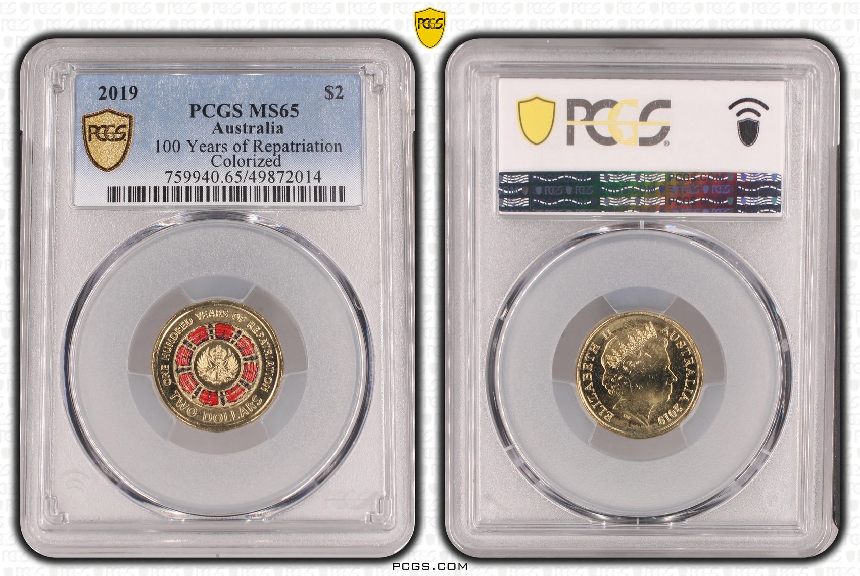 443 · 100 Years of Repatriation - Colorized , Two Dollar, 2019, PCGS MS65