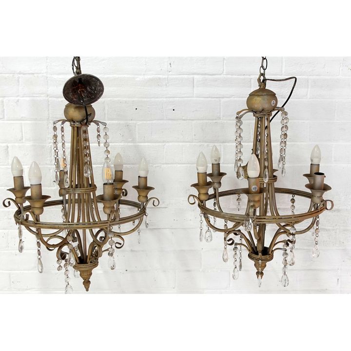 PAIR OF METAL SIX-LIGHT CHANDELIERS