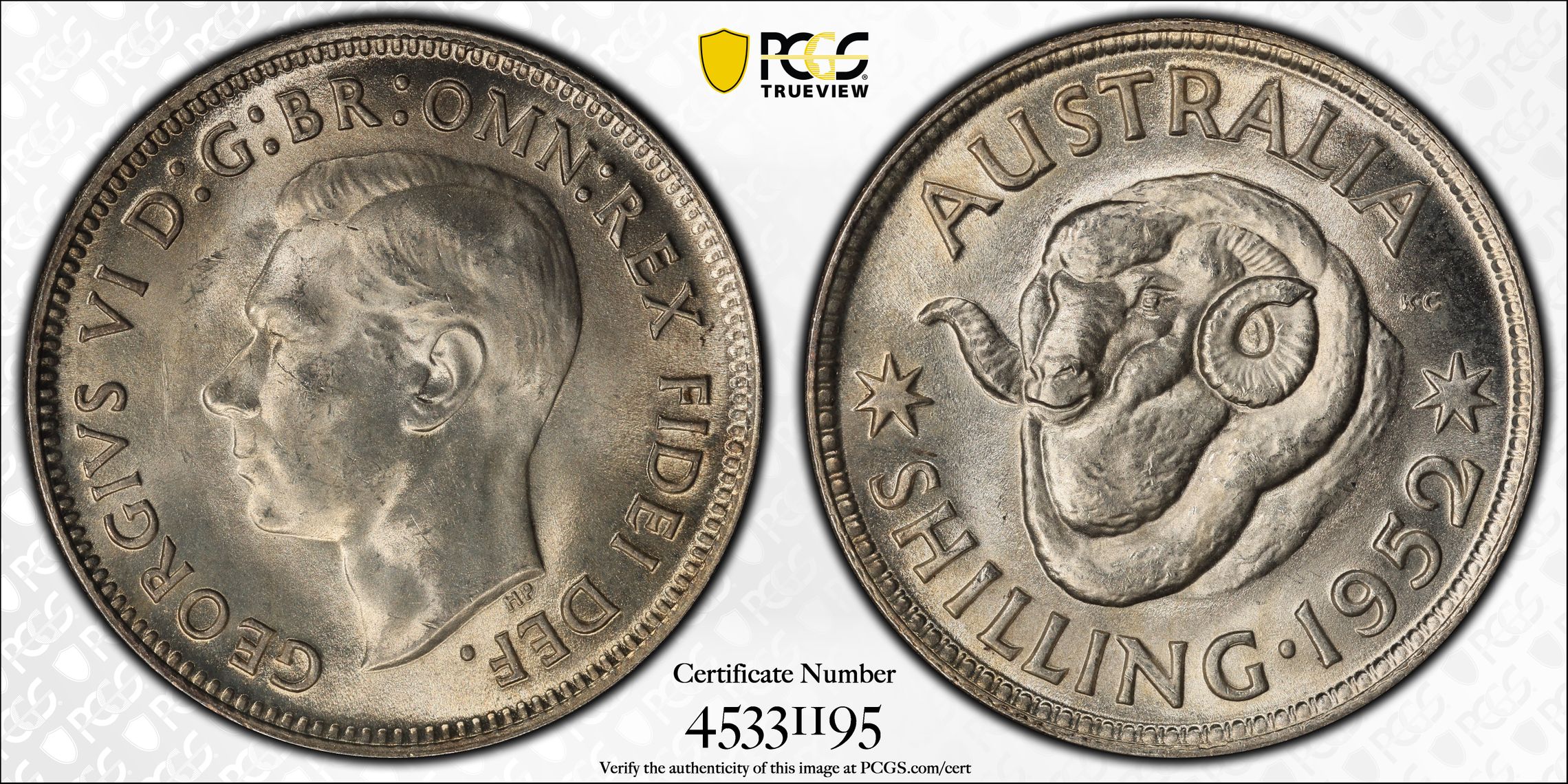 George VI, Shilling, 1952(m), PCGS MS64+