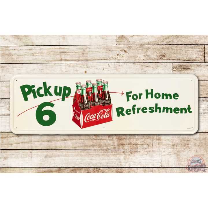NOS 1954 Coca Cola Pick Up 6 For Home Refreshment w/ 6 Pack Tin Sign