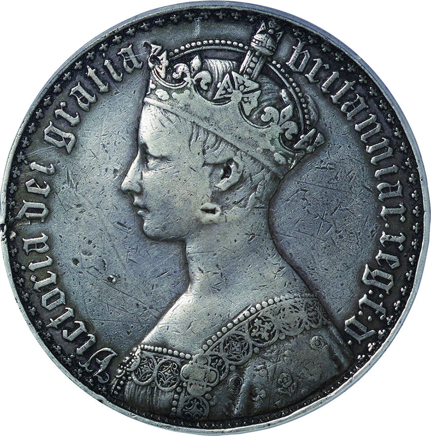 英国(GB), 1847, 銀(Ag), クラウン Crown, PCGS PR Genuine Damage 