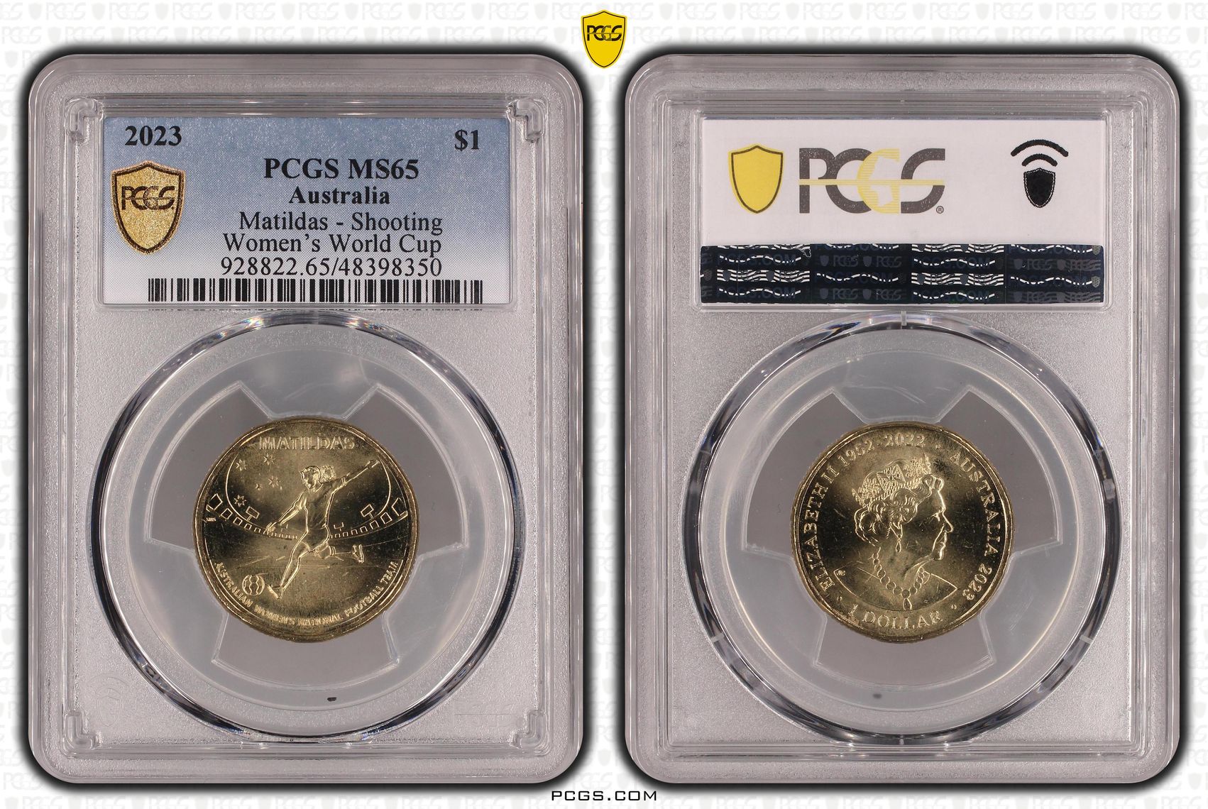 Elizabeth II, Matildas - Shooting , One Dollar, 2023, PCGS MS65