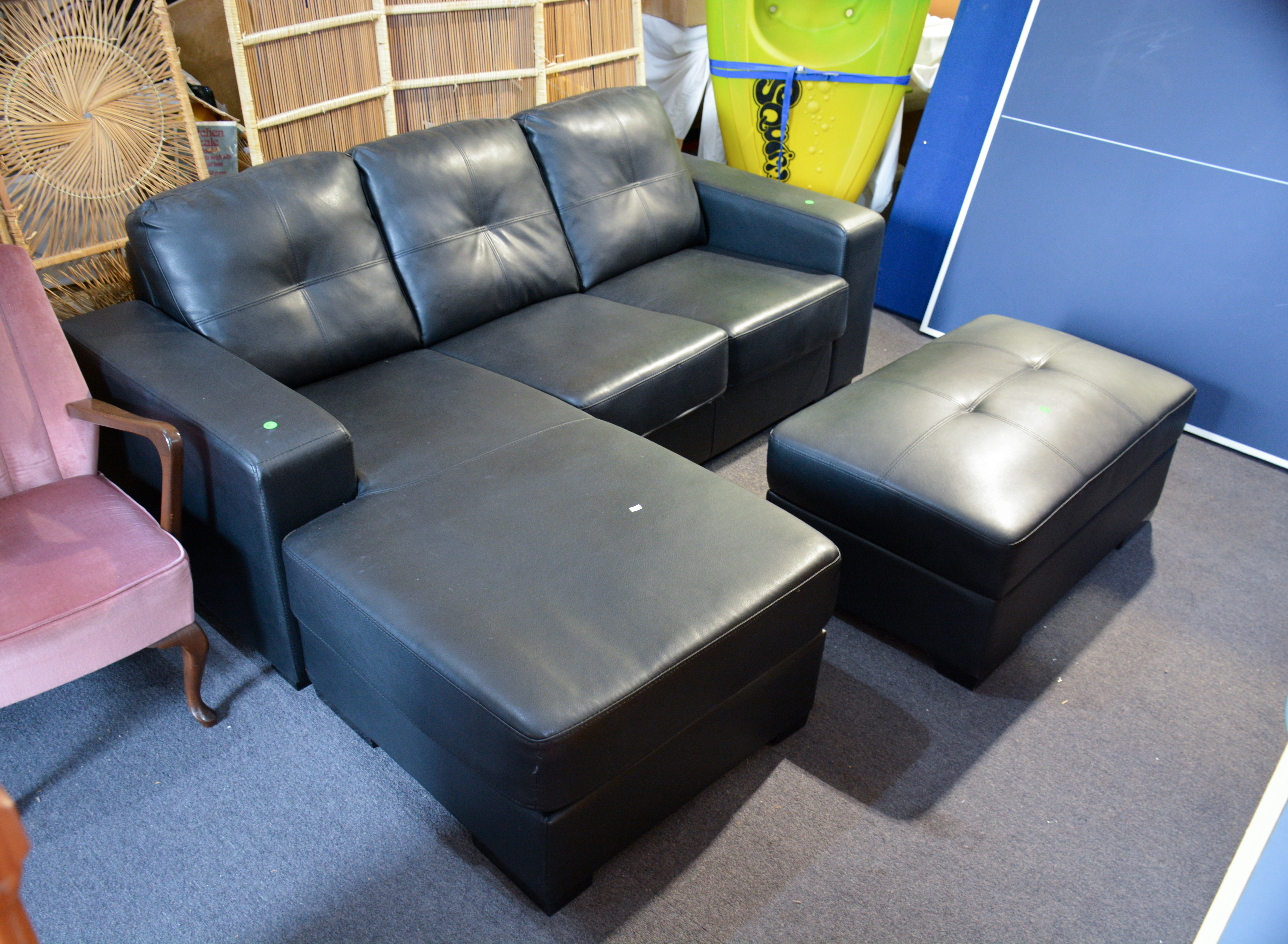 Quality Black Leather Lounge Suite with Ottoman — NZ auction result