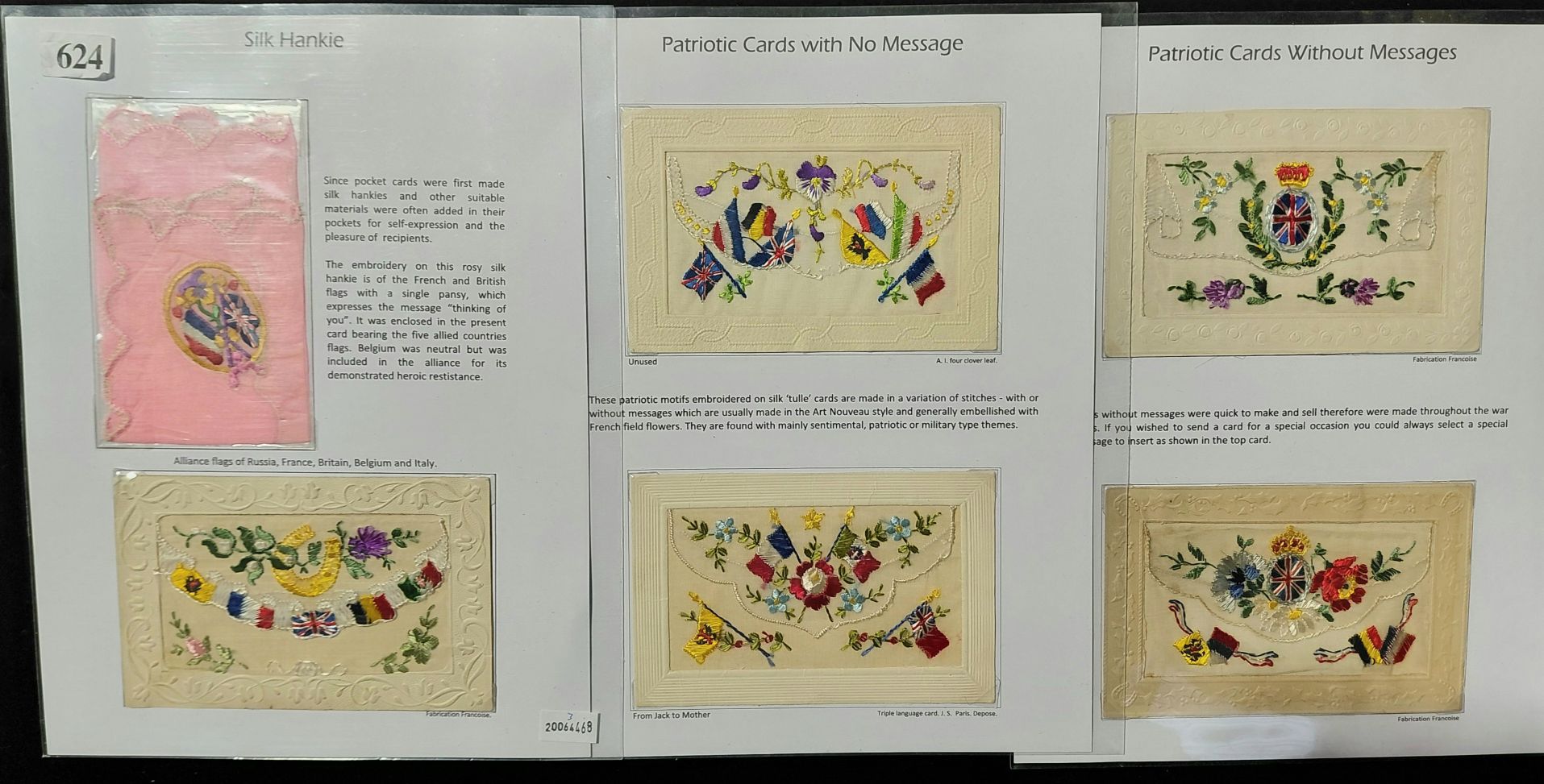 624 · SILK POSTCARDS - WWI POCKETS WITH FLAGS